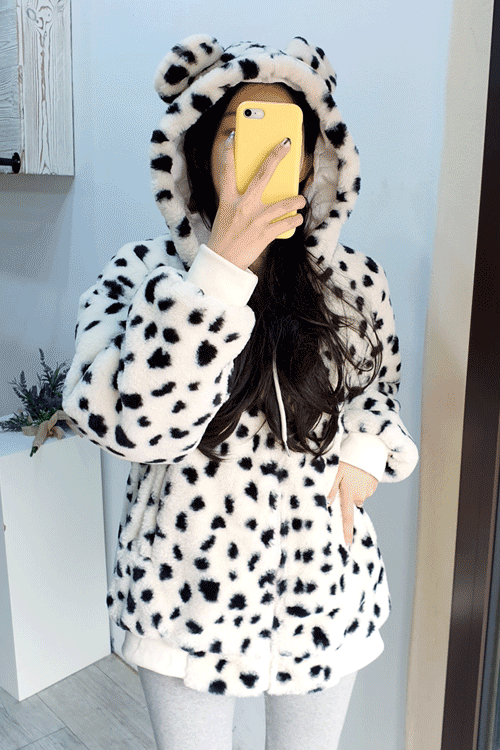 알럽 밀크곰, 호피밍크 루즈핏 키작녀점퍼